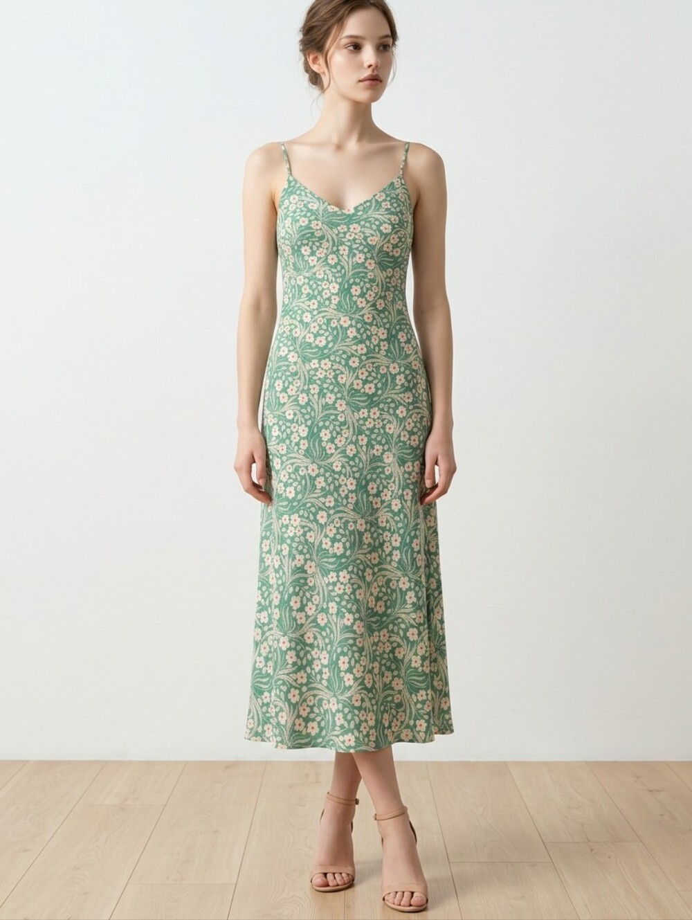 RESA Micah Maxi Slip Dress Green Floral Size L